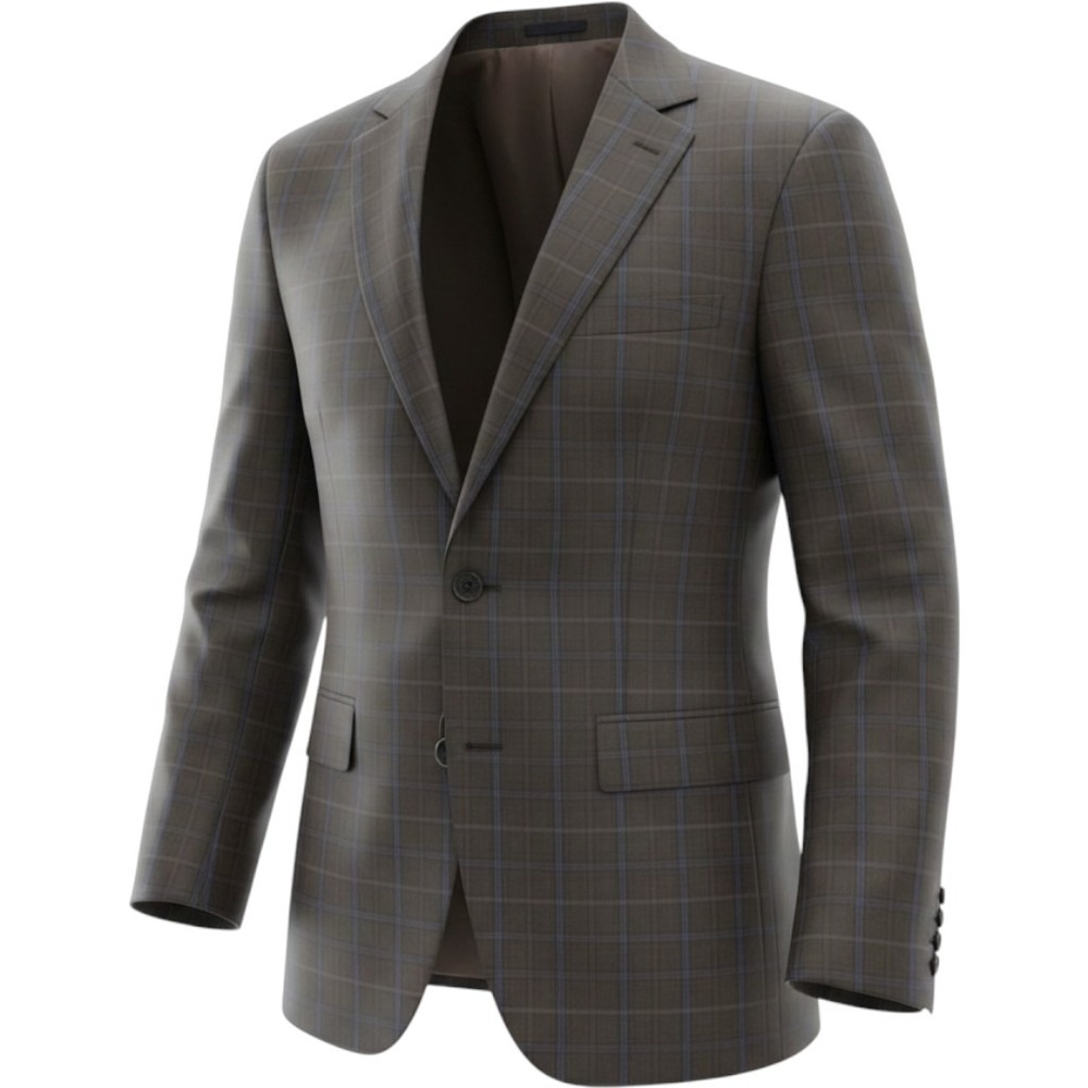Calvin Klein X Slim Fit Mens Brown Plaid 2 Piece Wool Blend Suit 42L 34W 32L